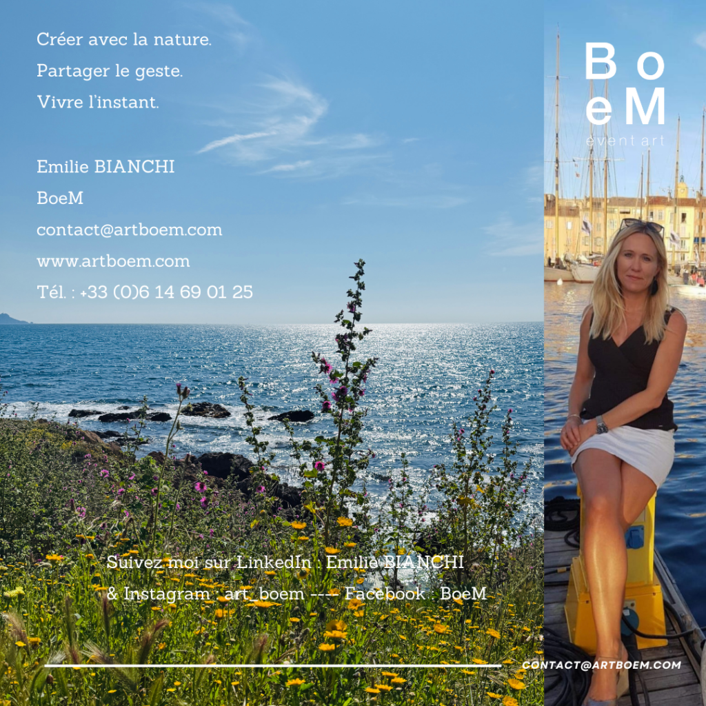 Contact BoeM
Créer avec la nature
Partager le geste
Vivre l'instant